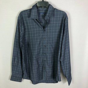 Toscano Men's Navy Blue Squares Design Button Up Long Sleeve Shirt Size …